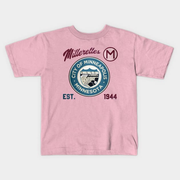 Minneapolis Millerettes • AAGPBL Patch • Minneapolis, Minnesota Kids T-Shirt by The MKE Rhine Maiden